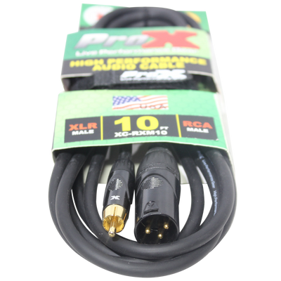 ProX 10' Ft. High Performance XLR Male to RCA Male Unbalanced Audio Cable