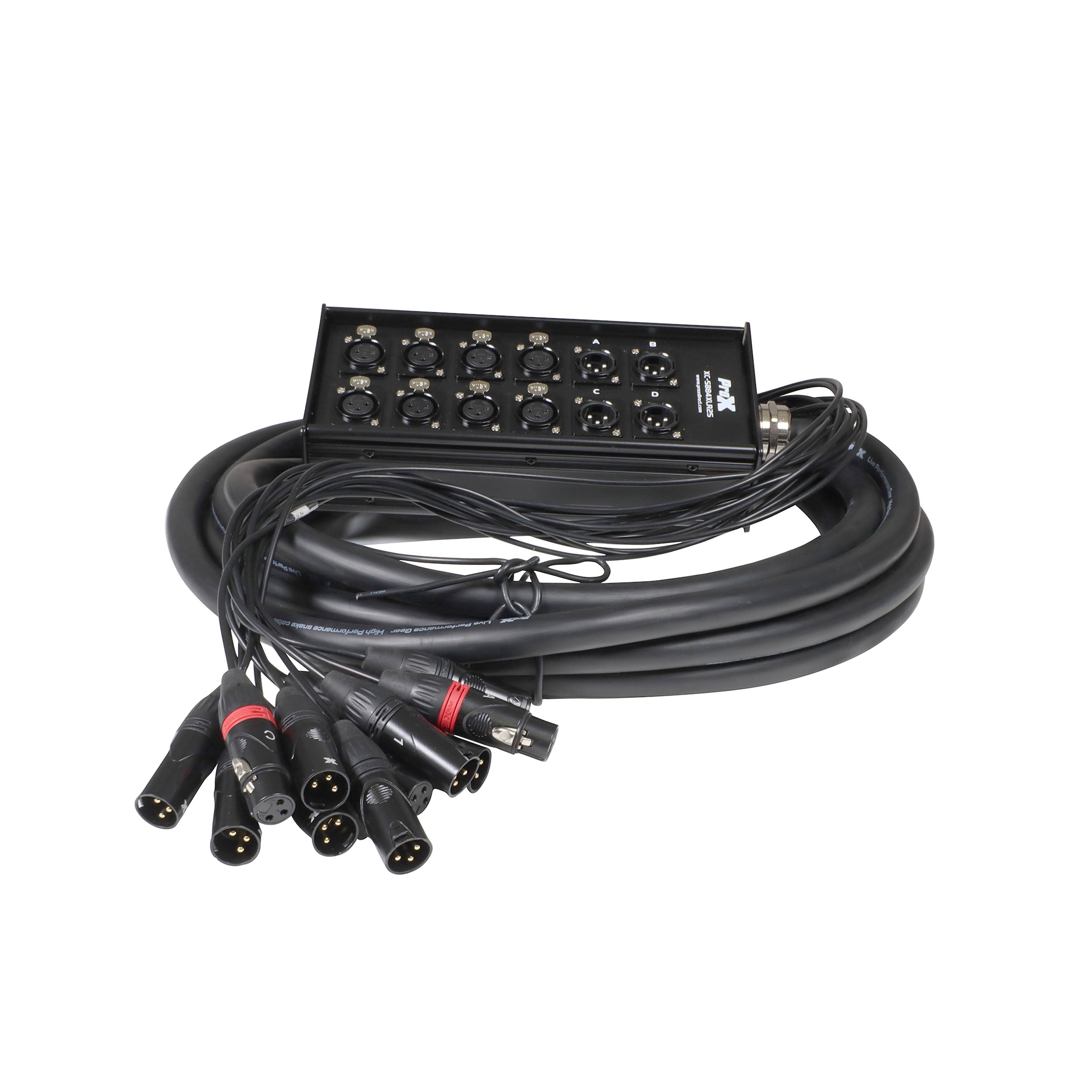 ProX 25 Ft. XLR Stage Recording Extension Box Snake 8 XLR-F Send Inputs 4 XLR-M Effects Return