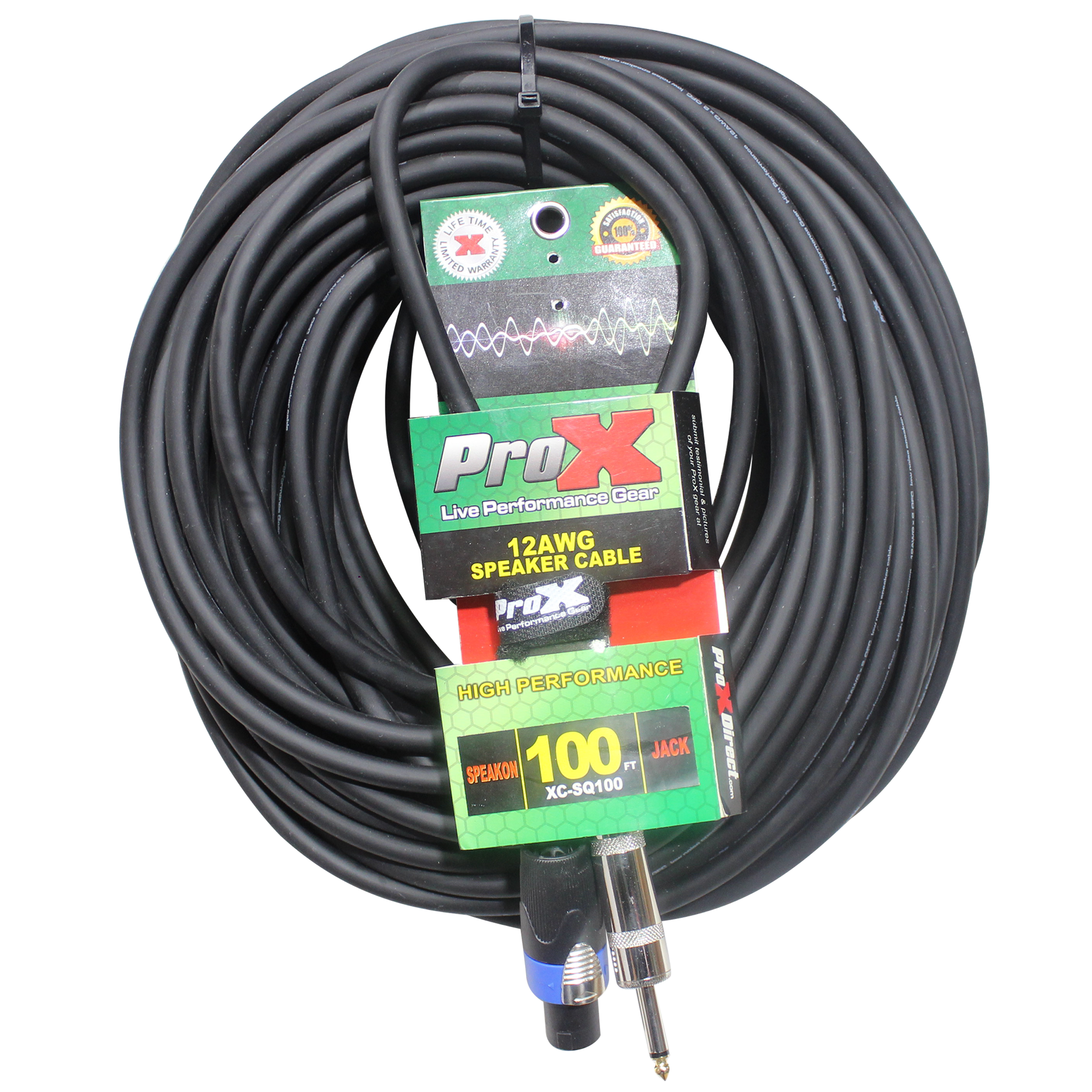 ProX 100 Ft. Speak Twist to 1/4" TS-M High Performance Speaker Cable 12AWG