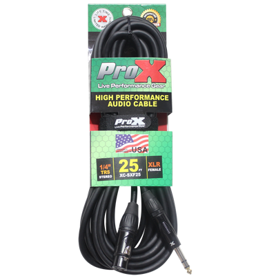 ProX 25 Ft. Balanced 1/4" TRS to XLR3-F High Performance Audio Cable