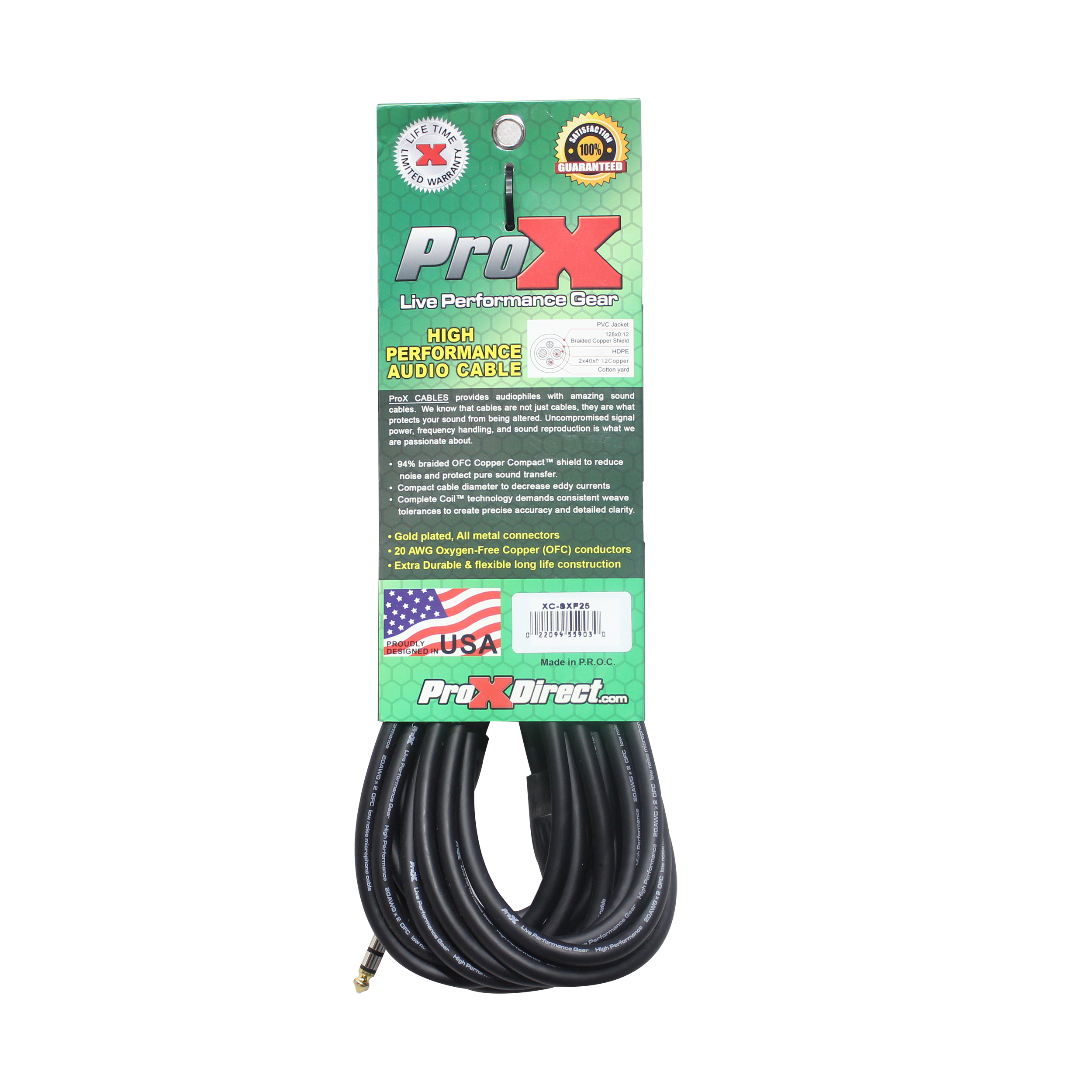 ProX 25 Ft. Balanced 1/4" TRS to XLR3-F High Performance Audio Cable