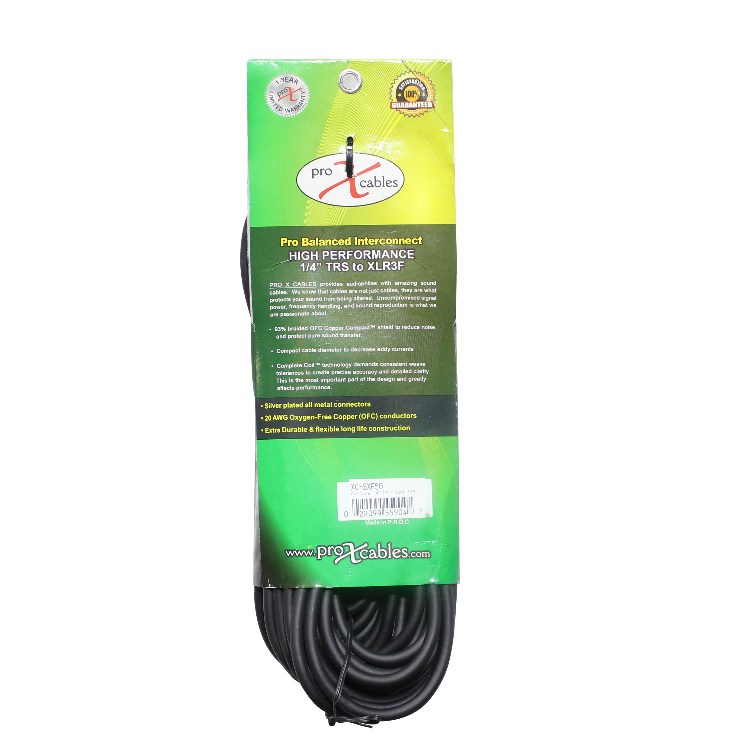 ProX 50 Ft. Balanced 1/4" TRS-M to XLR3-F High Performance Audio Cable