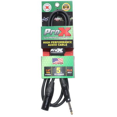 ProX 5 Ft. Balanced XLR3-M to 1/4" TRS-M High Performance Audio Cable