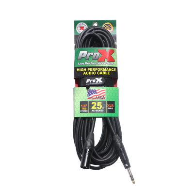 ProX 25 Ft. Balanced XLR-M to 1/4 TRS-M High Performance Audio Cable
