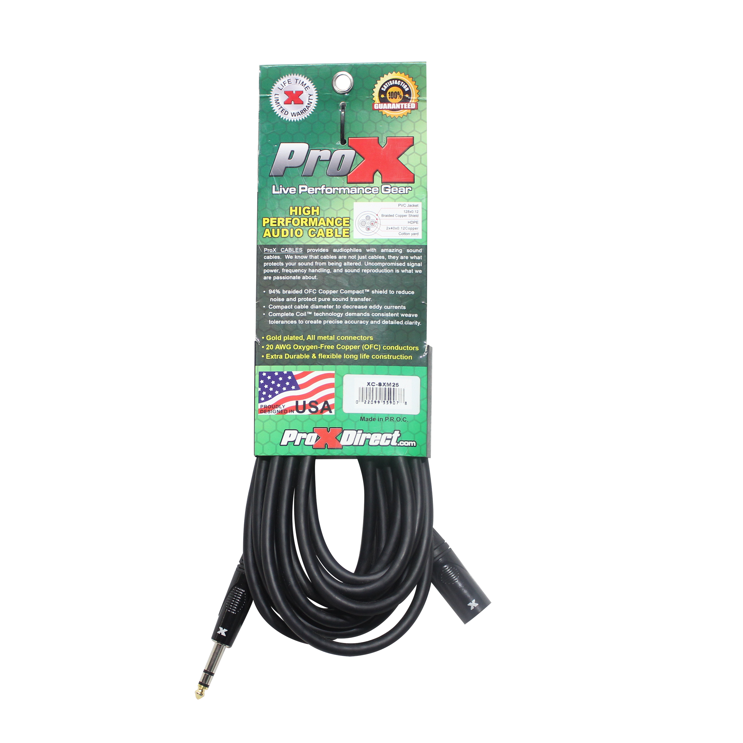 ProX 25 Ft. Balanced XLR-M to 1/4 TRS-M High Performance Audio Cable