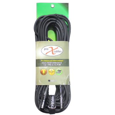 ProX 50 Ft. Balanced XLR3-M to 1/4 TRS-M High Performance Audio Cable
