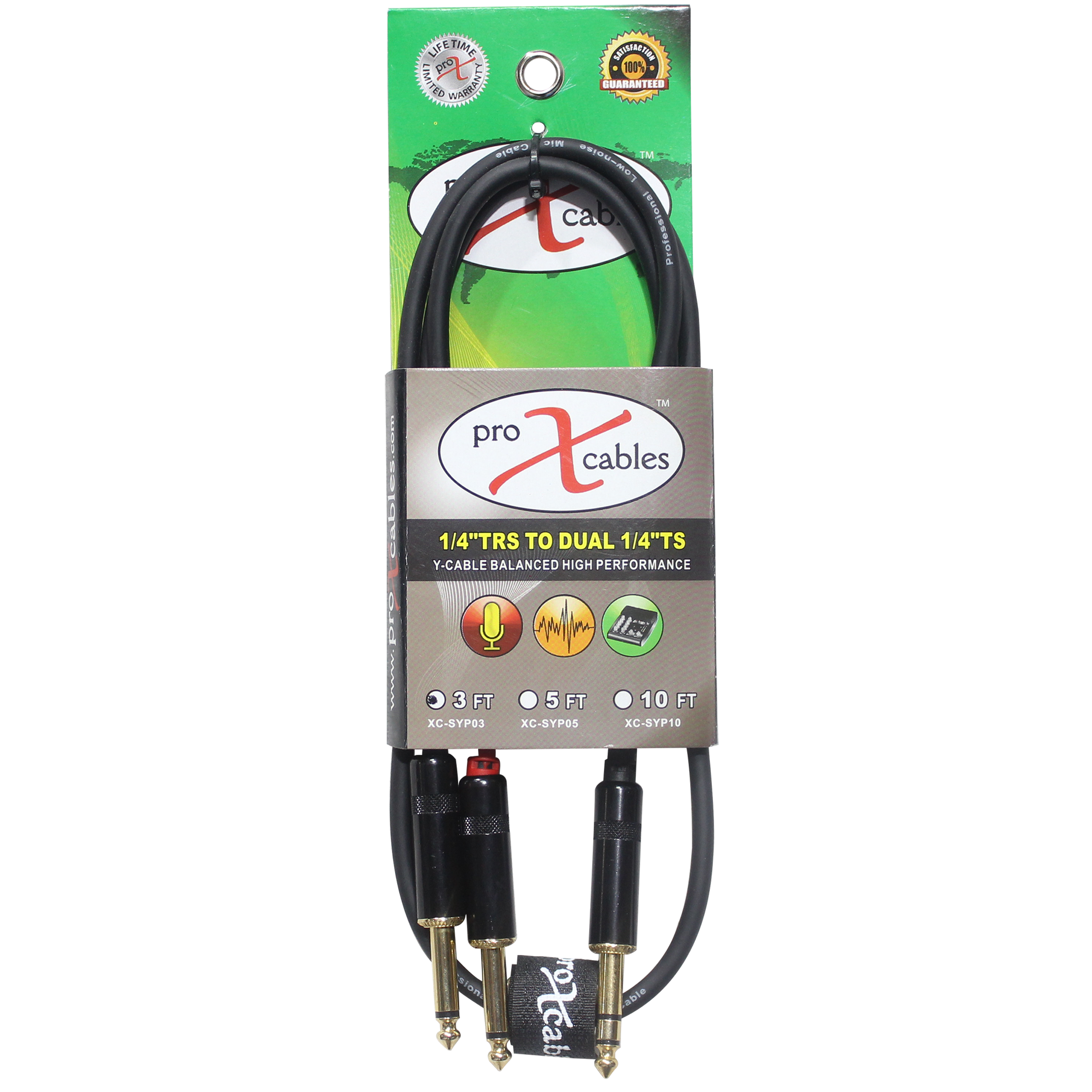 ProX 3 Ft. Unbalanced TRS-M Stereo to Dual TS-M High Performance Audio Y Cable