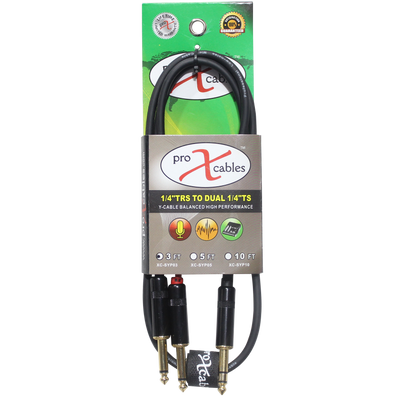 ProX 3 Ft. Unbalanced TRS-M Stereo to Dual TS-M High Performance Audio Y Cable