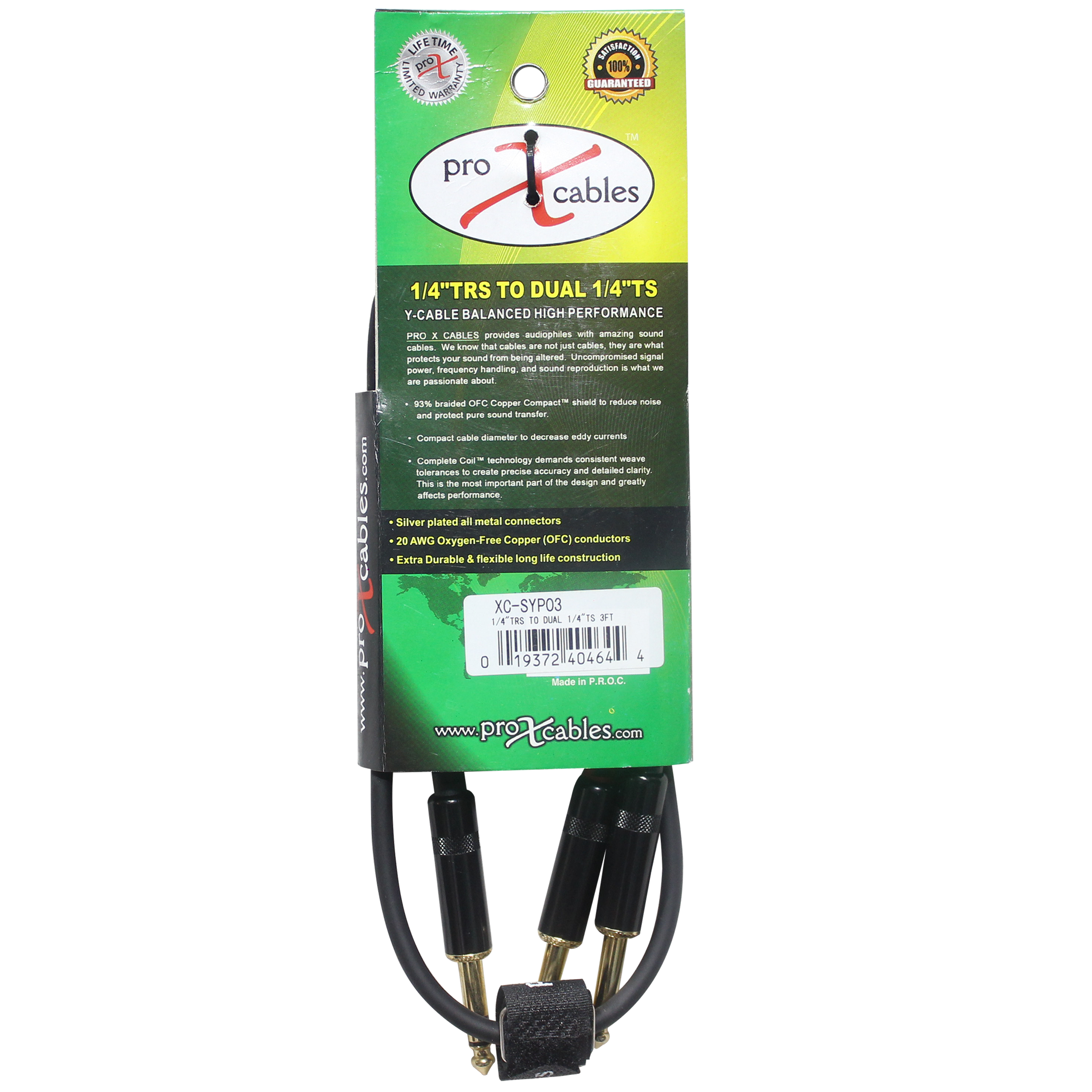 ProX 3 Ft. Unbalanced TRS-M Stereo to Dual TS-M High Performance Audio Y Cable