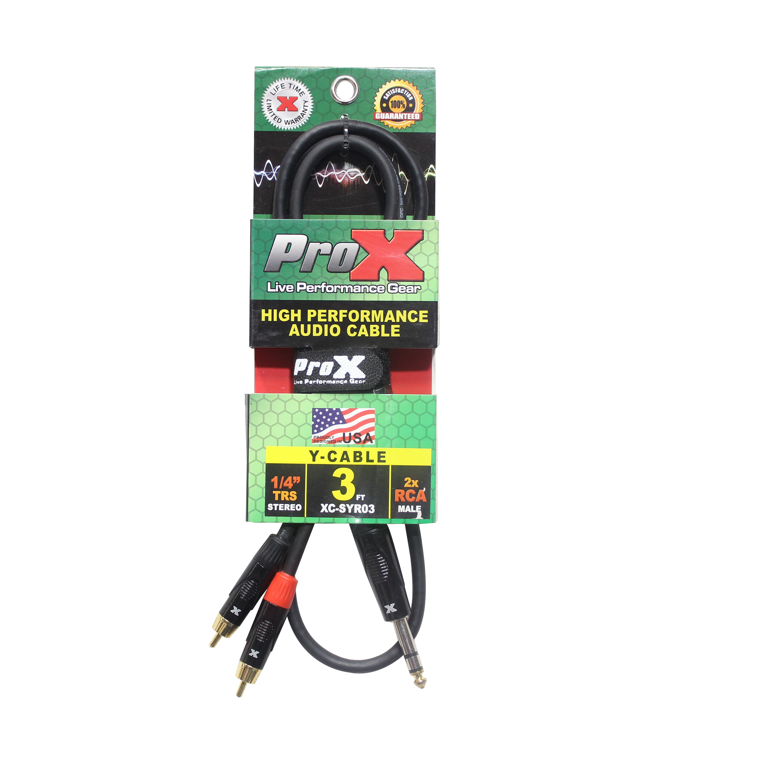 ProX 3 Ft. Unbalanced 1/4" TRS-M to Dual RCA-M High Performance Audio Cable