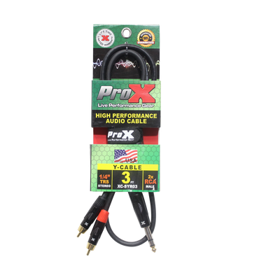 ProX 3 Ft. Unbalanced 1/4" TRS-M to Dual RCA-M High Performance Audio Cable