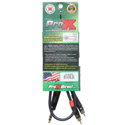ProX 3 Ft. Unbalanced 1/4" TRS-M to Dual RCA-M High Performance Audio Cable