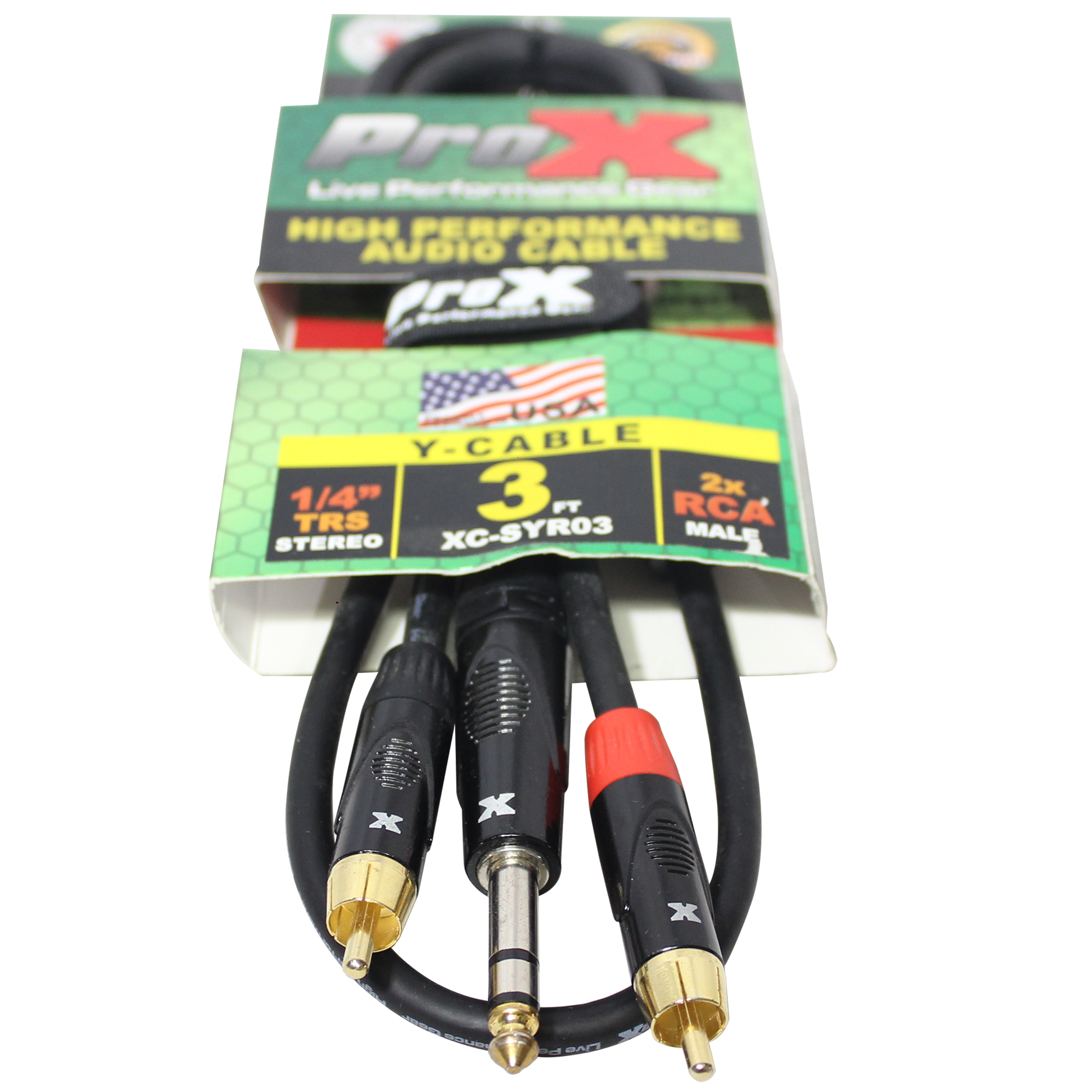 ProX 3 Ft. Unbalanced 1/4" TRS-M to Dual RCA-M High Performance Audio Cable