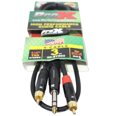 ProX 3 Ft. Unbalanced 1/4" TRS-M to Dual RCA-M High Performance Audio Cable