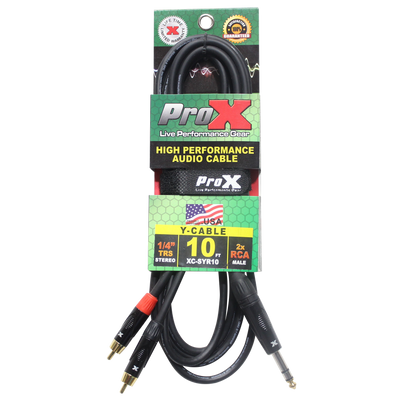 ProX 10 Ft. Unbalanced 1/4" TRS-M to Dual RCA-M High Performance Audio Cable