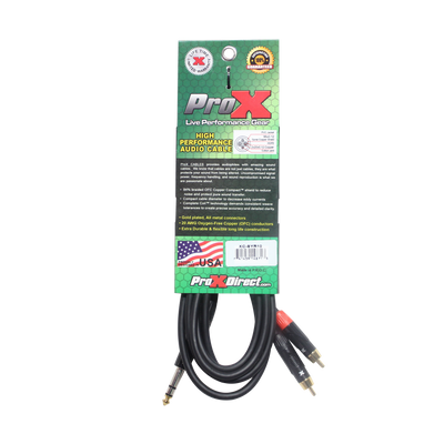 ProX 10 Ft. Unbalanced 1/4" TRS-M to Dual RCA-M High Performance Audio Cable