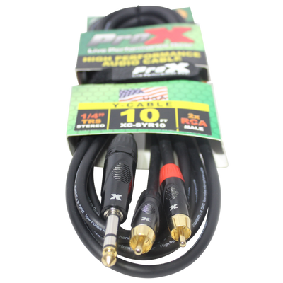 ProX 10 Ft. Unbalanced 1/4" TRS-M to Dual RCA-M High Performance Audio Cable