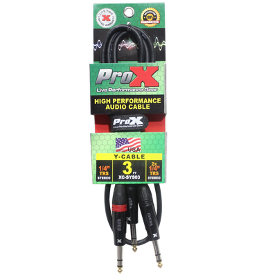 ProX 3 Ft. 1/4" TRS-M to Dual 1/4" TRS-M High Performance Audio Cable