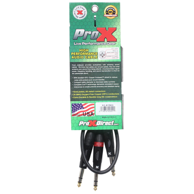 ProX 3 Ft. 1/4" TRS-M to Dual 1/4" TRS-M High Performance Audio Cable