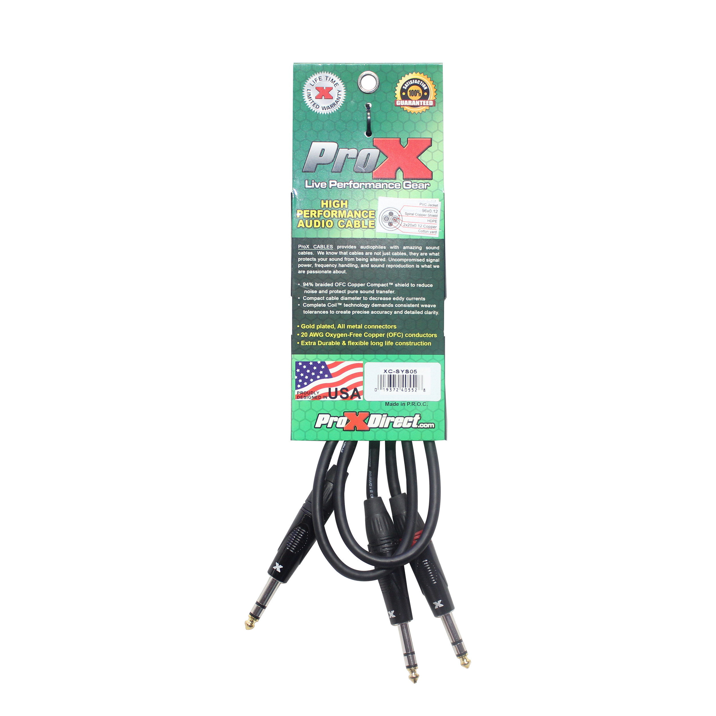 ProX 5 Ft. 1/4" TRS-M to Dual 1/4" TRS-M High Performance Audio Cable