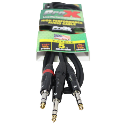 ProX 5 Ft. 1/4" TRS-M to Dual 1/4" TRS-M High Performance Audio Cable
