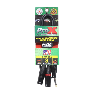 ProX 3 Ft. 1/4" TRS-M Stereo to Dual XLR3-M High Performance Y Cable