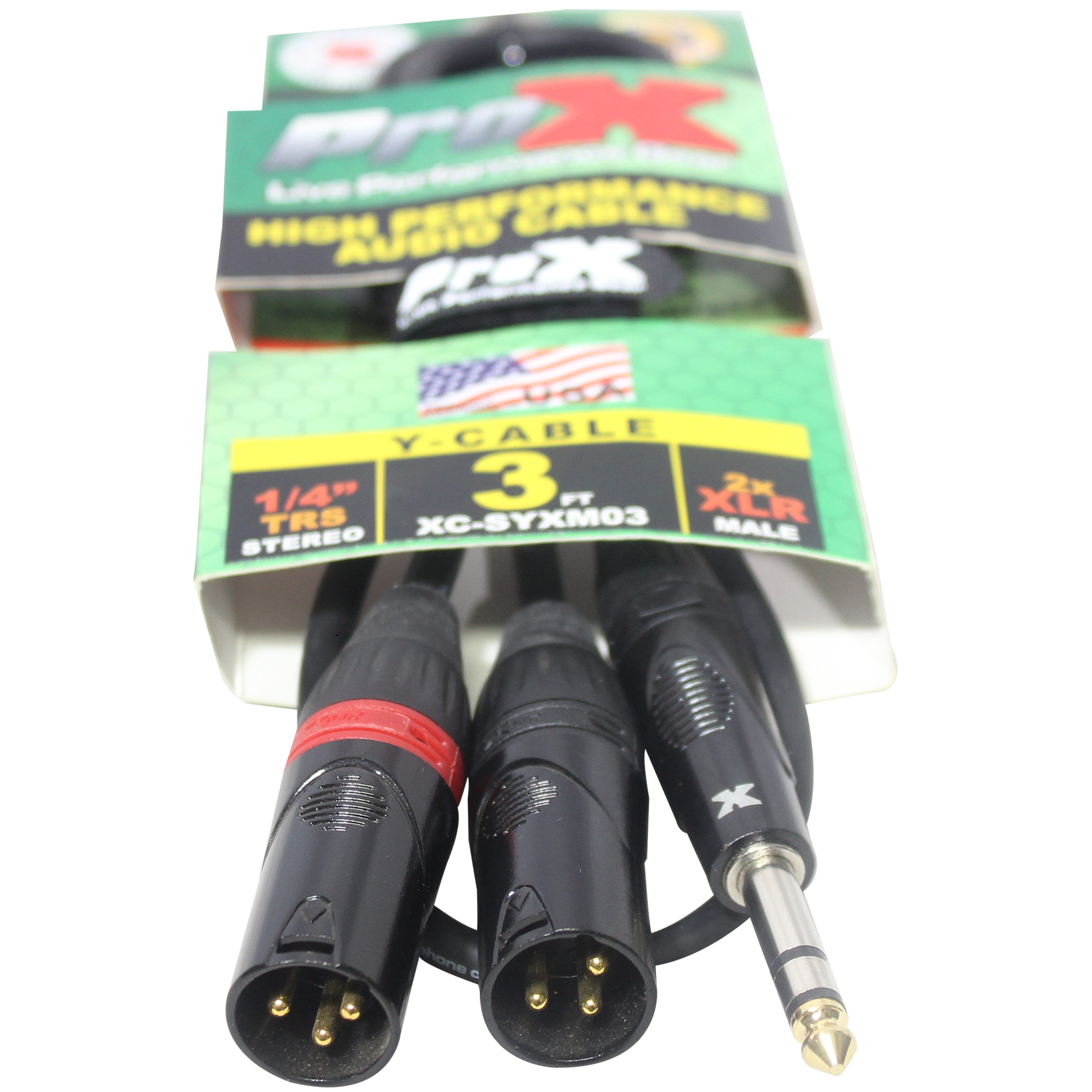 ProX 3 Ft. 1/4" TRS-M Stereo to Dual XLR3-M High Performance Y Cable