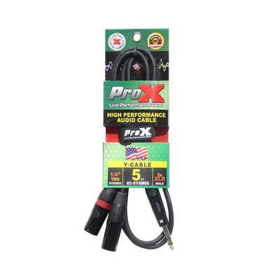 ProX 5 Ft. 1/4" TRS-M Stereo to Dual XLR3-M High Performance Y Cable