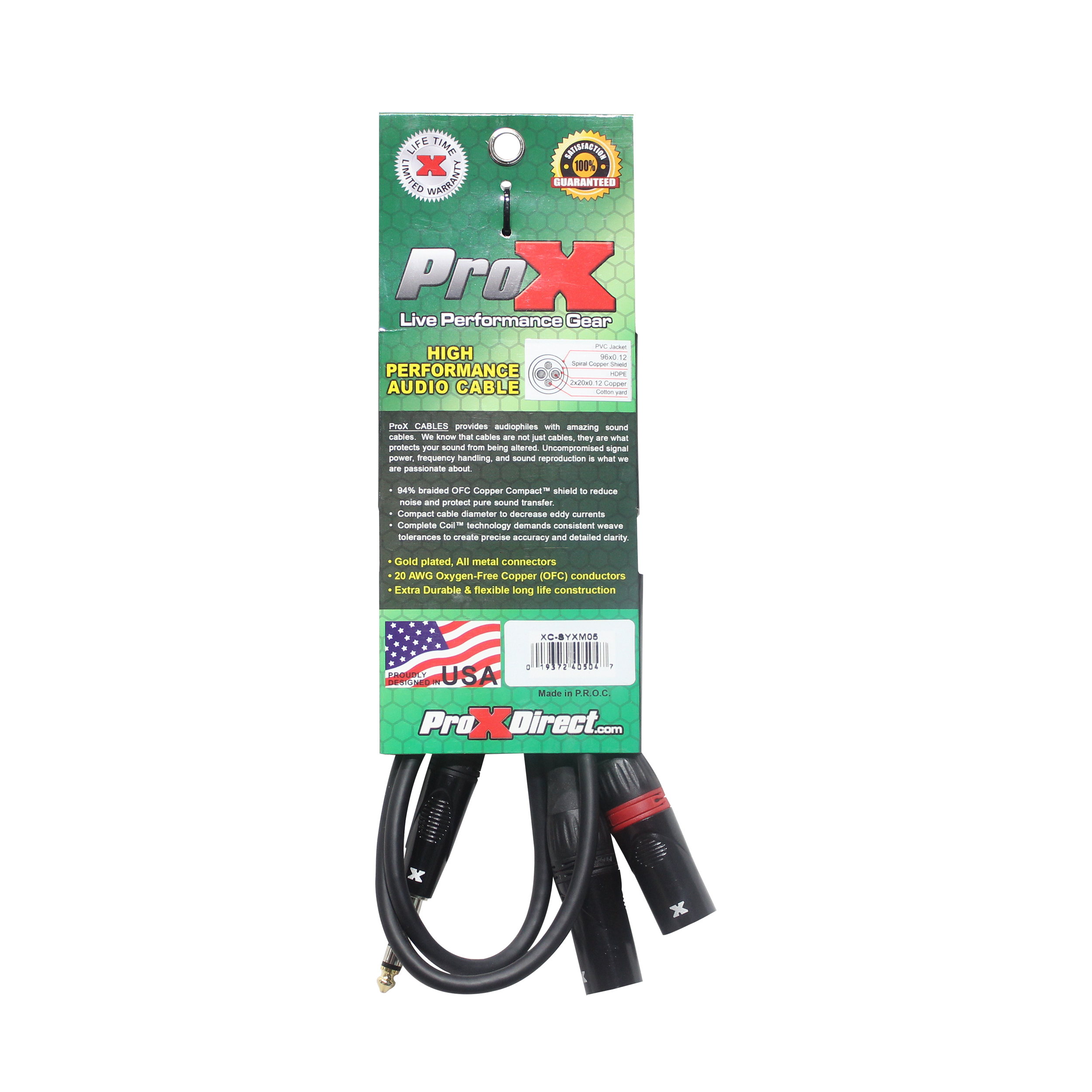 ProX 5 Ft. 1/4" TRS-M Stereo to Dual XLR3-M High Performance Y Cable