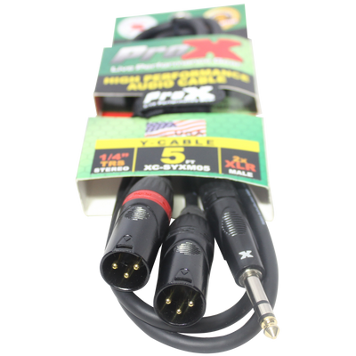 ProX 5 Ft. 1/4" TRS-M Stereo to Dual XLR3-M High Performance Y Cable