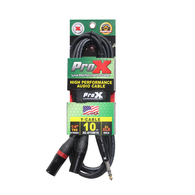 ProX 10 Ft. 1/4" TRS-M Stereo to Dual XLR3-M High Performance Y Cable