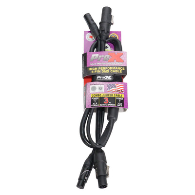 ProX 3' FT Dual Powerkon to Dual DMX 5-PIN Combo Link Jumper Cable