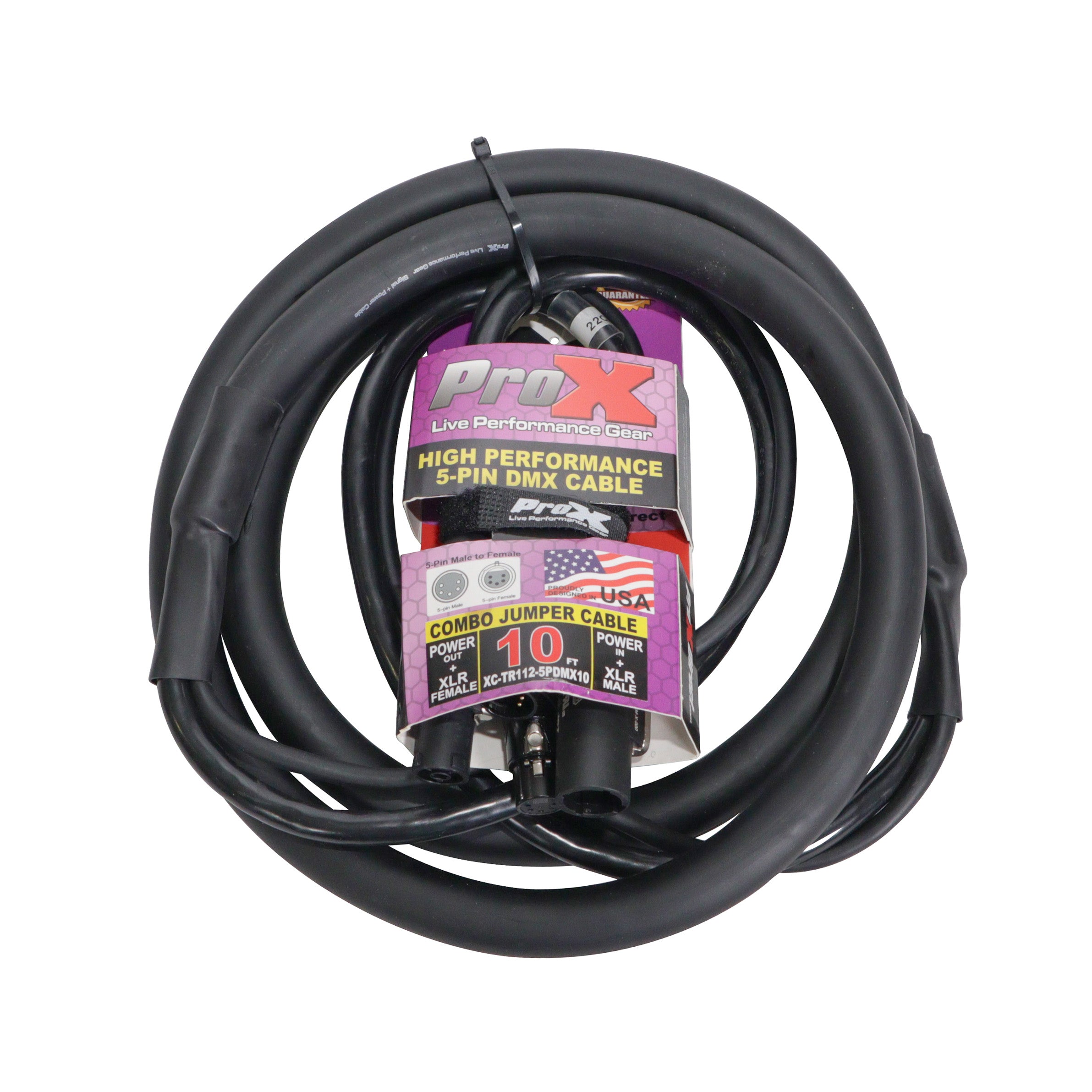 ProX 10' FT Dual Powerkon to Dual DMX 5-PIN Combo Link Jumper Cable