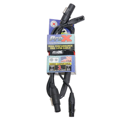 ProX 3' FT Dual Powerkon to Dual DMX Combo Link Jumper Cable