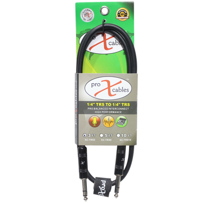 ProX 3 Ft. Balanced 1/4" TRS-M to TRS-M High Performance Audio Cable