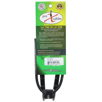 ProX 3 Ft. Balanced 1/4" TRS-M to TRS-M High Performance Audio Cable