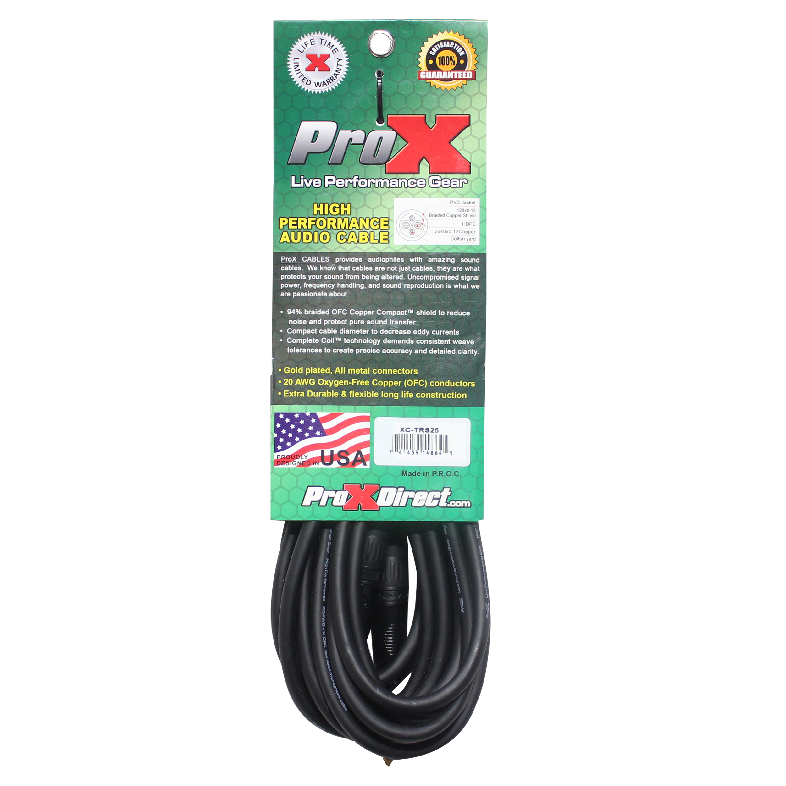 ProX 25 Ft. Balanced 1/4" TRS-M to TRS-M High Performance Audio Cable