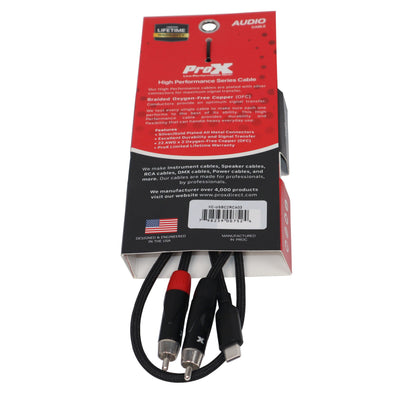 ProX 3FT USB-C to Dual RCA Smartphone and Laptop to Mixer, Amplifier, Powered Speaker and Console Interface