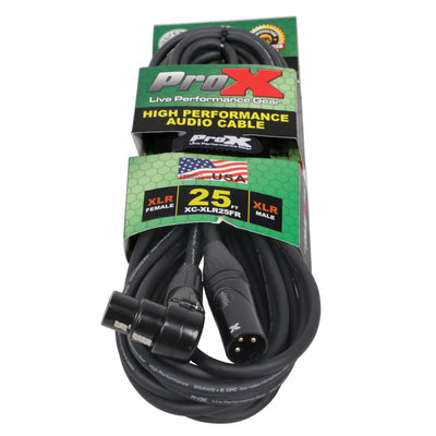 ProX 25' Ft High Performance Right-angle XLR-F to XLR-M Audio Balanced Cable