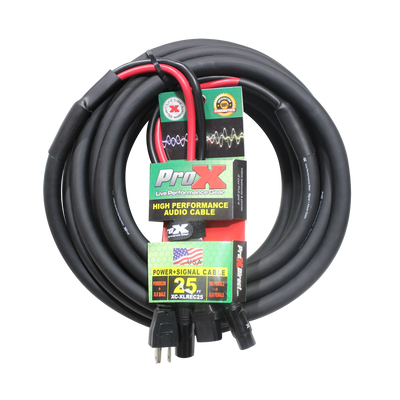 ProX 25 Ft. XLR Audio + Edison to IEC Power Cable for PA DJ Speakers