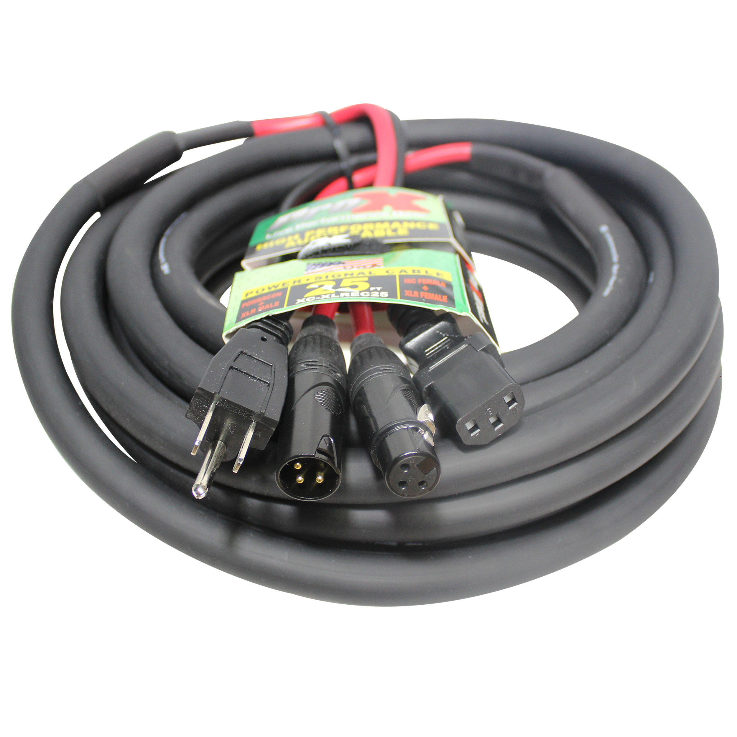 ProX 25 Ft. XLR Audio + Edison to IEC Power Cable for PA DJ Speakers