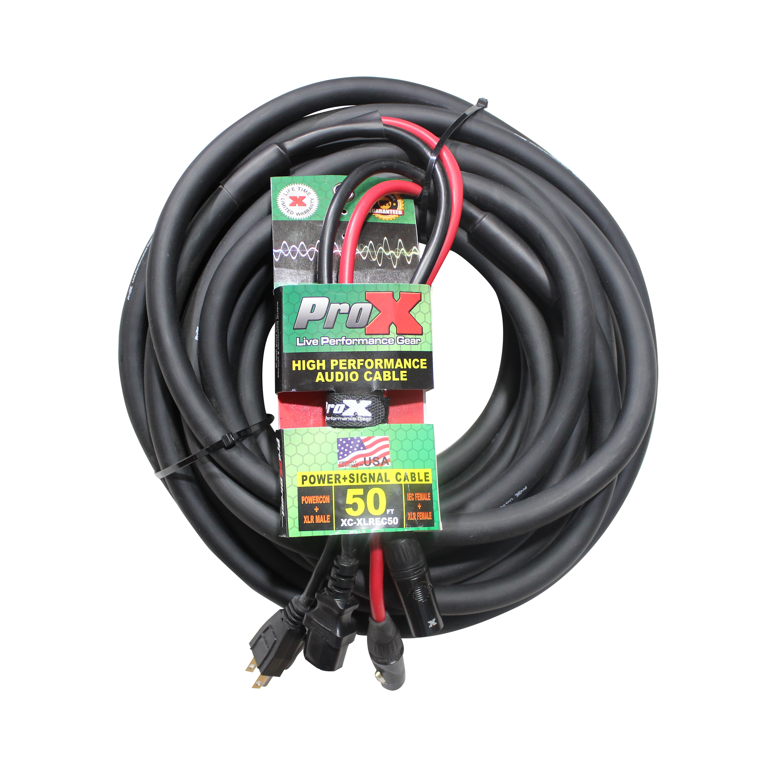 ProX 50 Ft. XLR Audio + Edison to IEC Power Cable for PA DJ Speakers