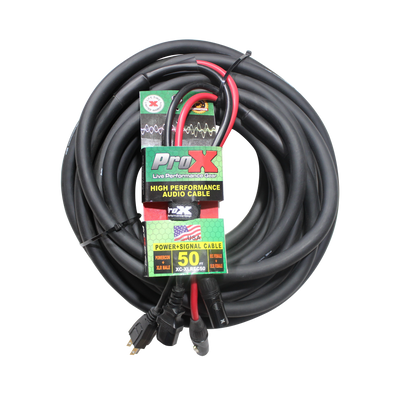 ProX 50 Ft. XLR Audio + Edison to IEC Power Cable for PA DJ Speakers