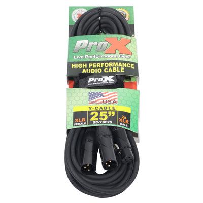 ProX 25' Ft High Performace Y-Cable XLR-F to Dual XLR-M Audio Cable