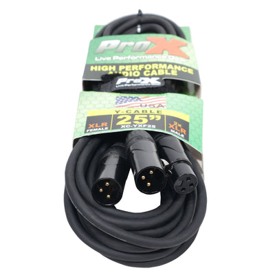 ProX 25' Ft High Performace Y-Cable XLR-F to Dual XLR-M Audio Cable