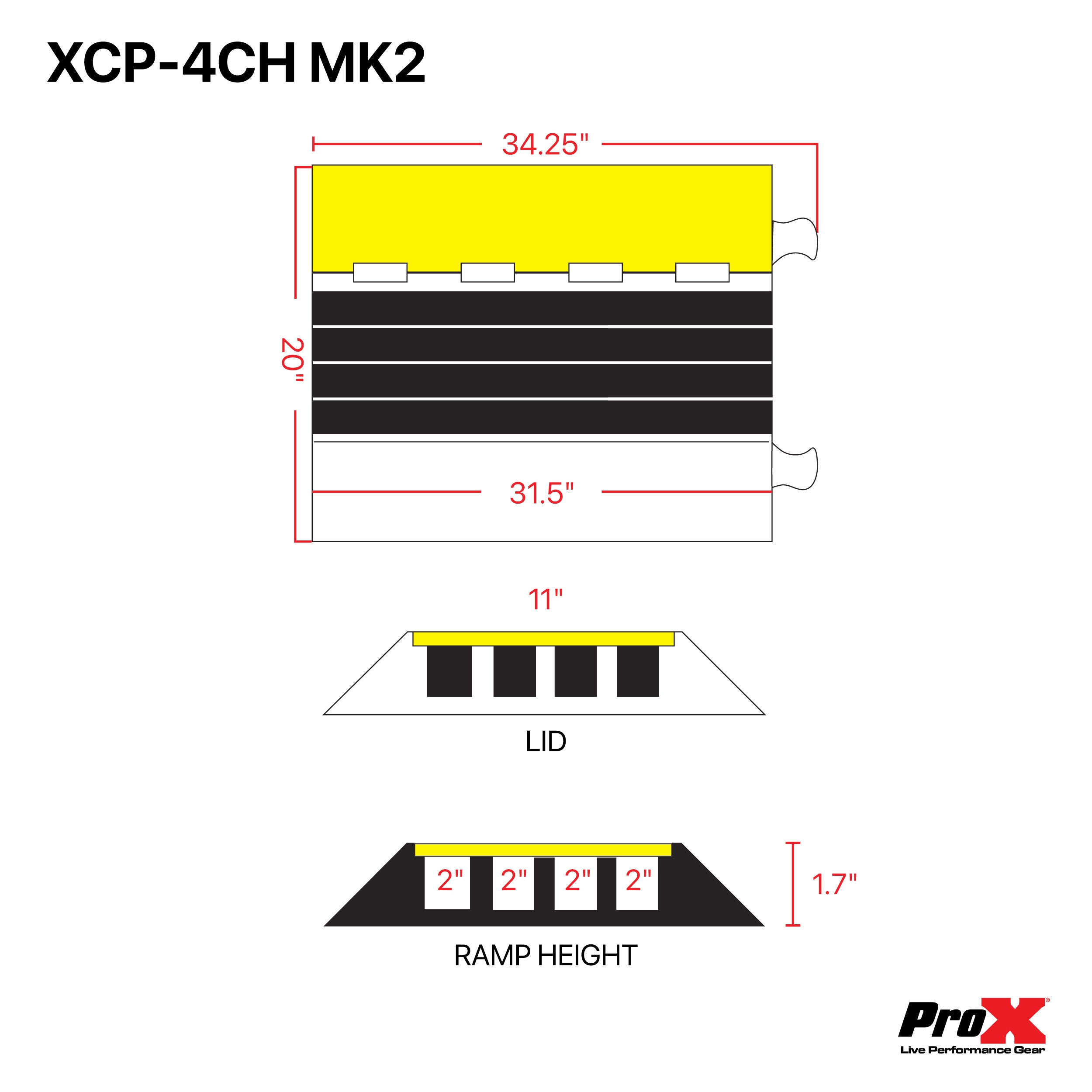 ProX 4-Channel Rubber Cable Protector Ramp Speed Bump Cover Indoor Outdoor – Supports up to 60 Tons