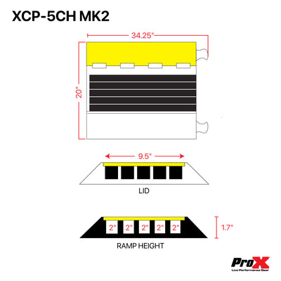 ProX 5-Channel Rubber Cable Protector Ramp Speed Bump Cover Indoor Outdoor – Supports up to 60 Tons