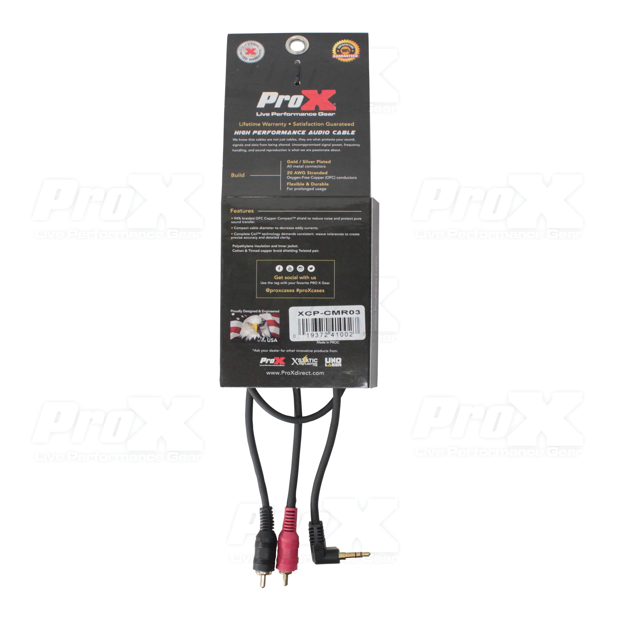 ProX 3' Ft Premium 3.5mm 1/8” Mini TRS to Dual RCA-M Unbalanced Y-Cable