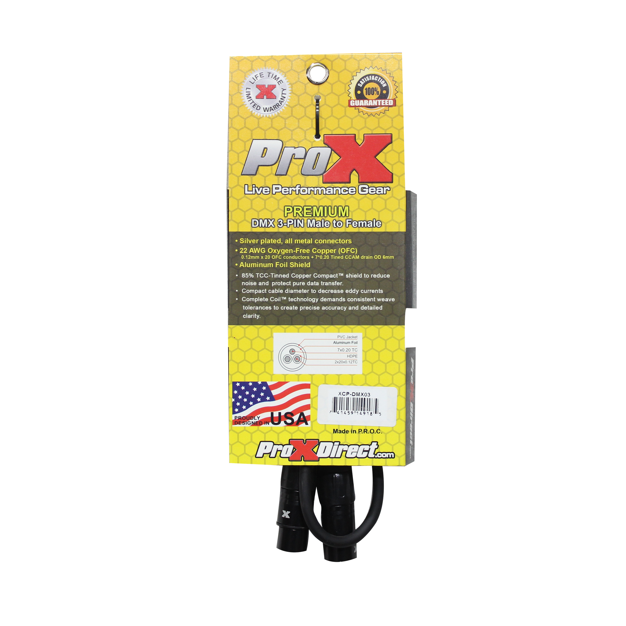 ProX 3 Ft. DMX XLR3-M to XLR3-F Premium Cable