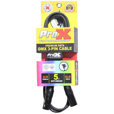 ProX 5 Ft. DMX XLR3-M to XLR3-F Premium Cable